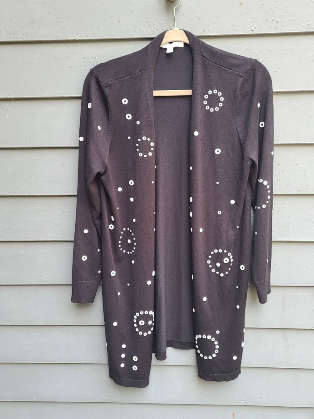 Chicos Size 2, Black Sweater with Grommet Details